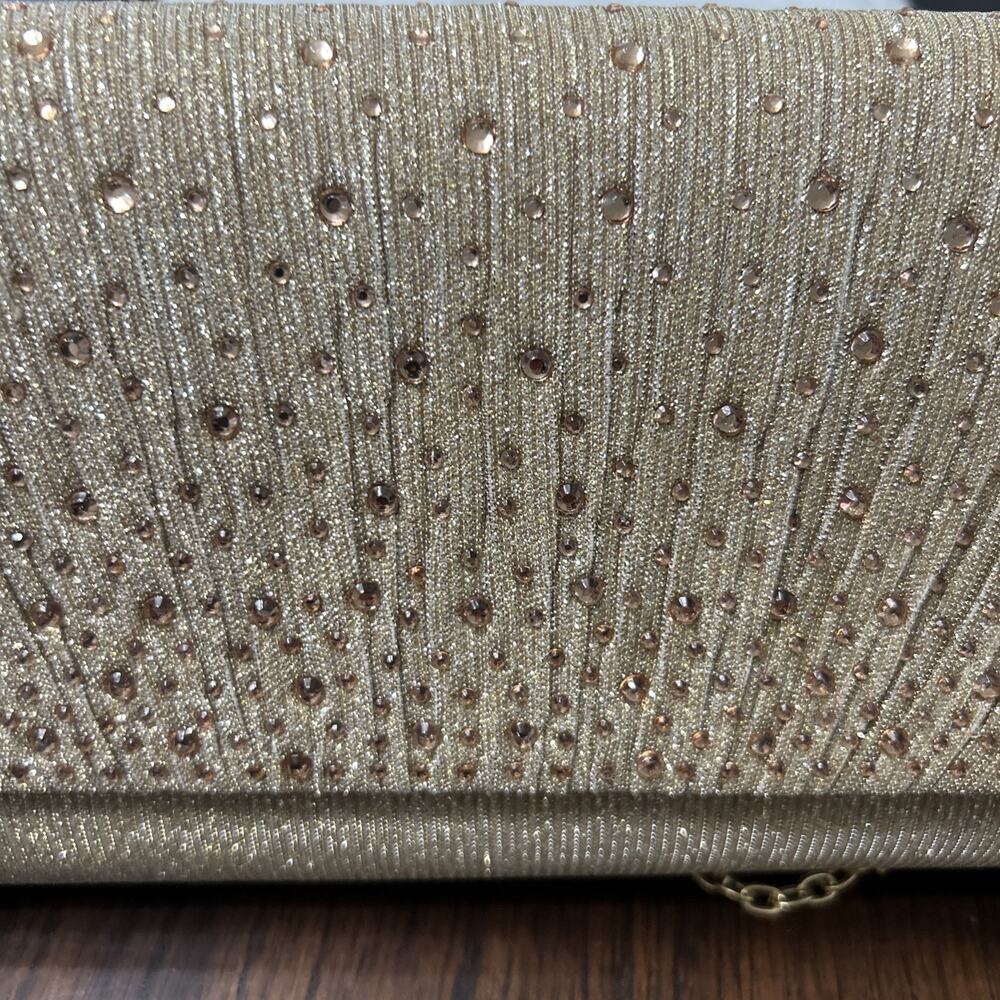 Gold/Rose Gold Glitter Rhinestone Clutch Formal Wedding Prom Crossbody Bag - Picture 8 of 13